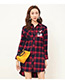 Fashion Red Grid Pattern Decorated Long Sleeves Coat