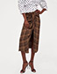 Fashion Brown Grid Pattern Decorated Long Pants