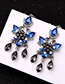 Vintage Blue Full Diamond Decorated Long Earrings