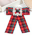 Trendy Red Grid Pattern Decorated Bowknot Brooch