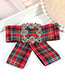 Trendy Red Grid Pattern Decorated Bowknot Brooch