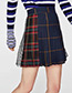 Fashion Navy Grid Pattern Decorated Mini Skirt