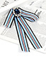 Trendy Blue Diamond Decorated Stripe Design Bowknot Brooch