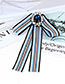 Trendy Blue Diamond Decorated Stripe Design Bowknot Brooch