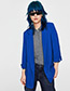 Fashion Blue Pure Color Decorated Long Coat
