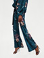 Fashion Light Blue Flowers Decorated Wide-legs Pants