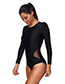 Sexy Black Long Sleeves Design Pure Color Swimwear