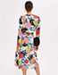 Fashion Multi-color Flower Pattern Decorated V Neckline Dress