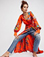 Fashion Orange Flower Pattern Decorated Long Sleeves Dress