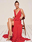 Fashion Red Dots Shape Pattern Design V Neckline Dress
