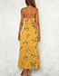 Fashion Yellow Flower Shape Pattern Design V Neckline Dress