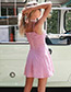 Fashion Pink Bowknot Shape Decorated Grid Suspender Dress