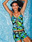 Sexy Green Tiger Skin Pattern Design Suspender Swimwear(2pcs)