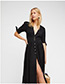 Fashion Black V Neckline Design Pure Color Dress