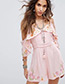 Fashion Pink Embroidery Flower Decorated Suspender Jumpsuits