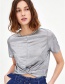 Fashion Silver Color Pure Color Decorated Shirt