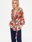 Fashion Red Flower Pattern Decorated Blouse