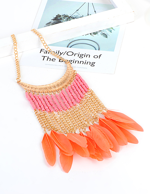 Fashion Pink Tassel Design Feather Necklace