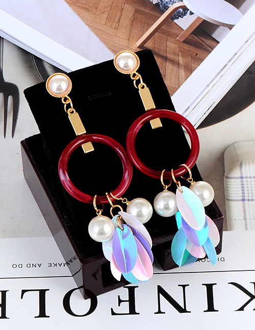 Elegant Light Blue Pearls&circular Ring Decorated Earrings