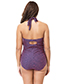 Sexy Purple Square Shape Pattern Decorated Larger Size Swimsuit