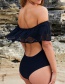 Sexy Black Off Shoulder Design Pure Color Swimwear