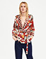 Fashion Red Dots Pattern Decorated V Neckline Blouse