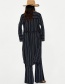 Fashion Black V Neckline Design Stripe Pattern Long Sleeves Dress