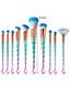 Trendy Green+pink Thread Shape Design Cosmetic Brush(10pcs)