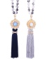 Fashion Gray Tassel&gemstone Decorated Long Necklace