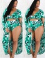 Sexy Green Leaf Pattern Decorated Larger Size Swimwear（Without Shawl)