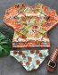 Sexy Orange Leaf Pattern Decorated Long Sleeves Swimwear