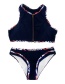 Sexy Navy Stripe Pattern Decorated High-neckline Swimwear