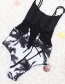 Sexy Black+white Tree Pattern Decorated Suspender One-piece Swimwear