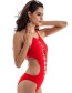 Sexy Red Hollow Out Design Pure Color One-piece Swimwear