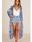 Fashion Blue+white Flowers Decorated Long Sleeves Sunscreen Smock