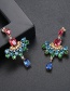 Fashion Pink+green Geometric Shape Diamond Decorated Earrings