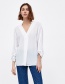 Fashion White Pure Color Design V Neckline Blouse