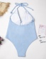 Sexy Blue Off-the-shoulder Design Pure Color Swimwear