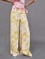 Fashion Yellow Flower Pattern Decorated Pants