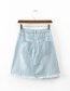 Fashion Light Blue Pure Color Decorated Simple Skirt