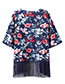 Fashion Blue Tassel Decorated Long Sleeves Kimono