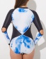 Sexy Blue Long Sleeves Design One-piece Swimwear