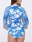Sexy Blue Coconut Tree Pattern Decorated Swimwear
