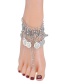 Trendy Silver Color Coins Pendanr Decorated Pure Color Anklet