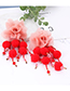 Fashion Red Flower Shape Decorated Tassel Earrings