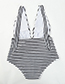 Sexy Black+white Off-the-shoulder Design Stripe Pattern Decorated Swimwear