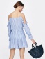 Fashion Blue Grids Pattern Decorated V Neckline Jumpsuit