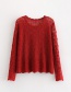 Fashion Claret Red Hollow Out Design Pure Color Sweater