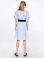 Fashion Blue Off-the-shoulder Design Flower Pattern Dress