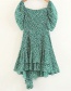 Fashion Green Flower Pattern Decorated V Neckline Dress